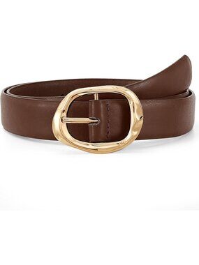 Women's Coffee Black Faux Leather Casual Waist Stylish Fashion Belt Gold Buckle